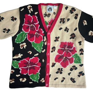 Storybook Knit Cardigan Sweater with Leopard Print